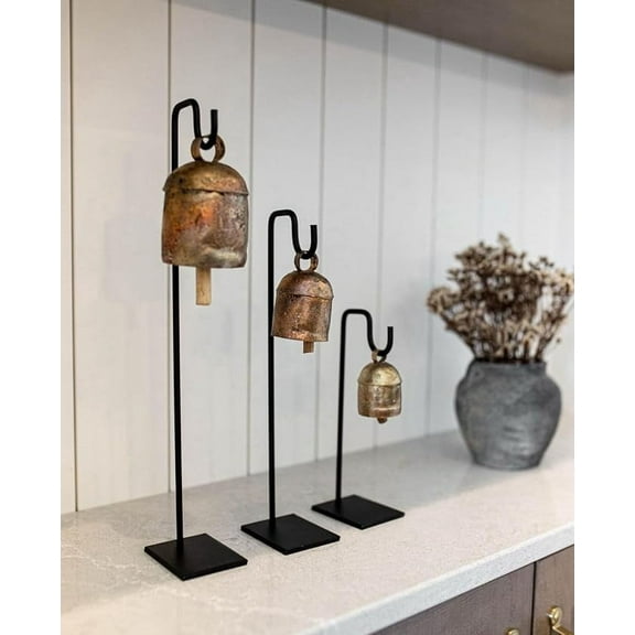 Handmade Brass Finish Hanging Bells for Door Chimes with Jute Rope Shabby Chic Decorative Bells