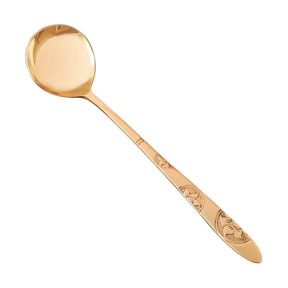 Handmade Brass Long Handle Spoon, Engraved Soup Spoon with Vintage Design, Western Tableware for Dining and Kitchen Serving(C)