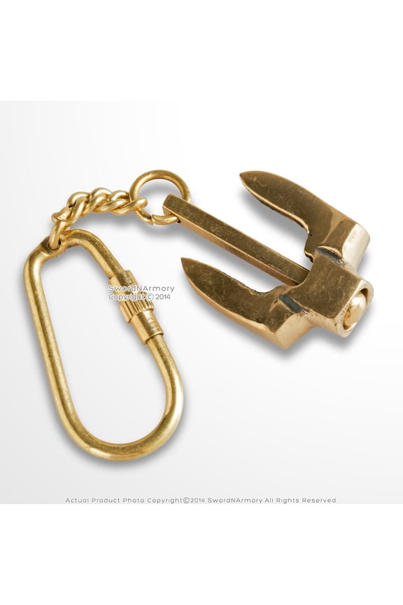 Handmade Brass Miniature Navy Stockless Anchor Keychain Keyring Nautical Gift