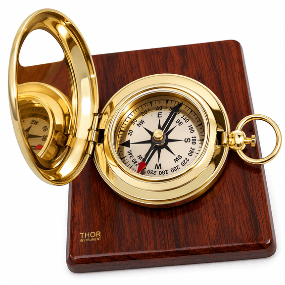 Handmade Brass Push Open Compass with Rose Wood Case, Pocket Compass for Hiking Rustic Vintage Home Decor Gifts