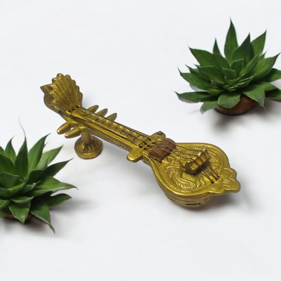 Handmade Brass Sitar Statue Showpiece for Home Dcor Musical Instrument Figurines Gifting