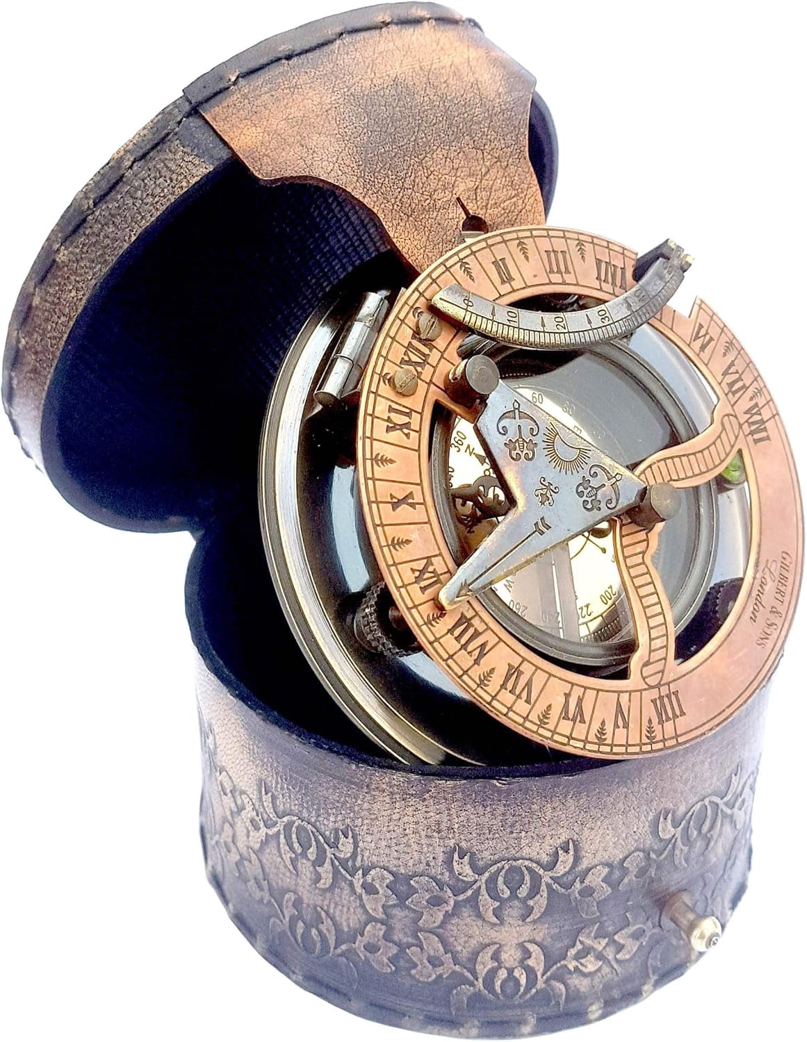 Handmade Brass Sundial Compass in Gift Box Sun Dial Watch Navigation