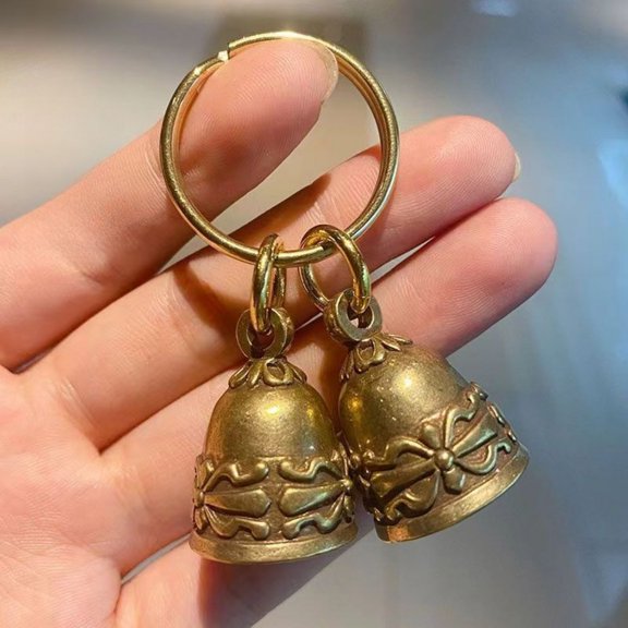 Handmade Brass Wind Chime Pendant Pure Copper Keychain Retro Style Hanging Ornament Metal Accessory for Bag Car