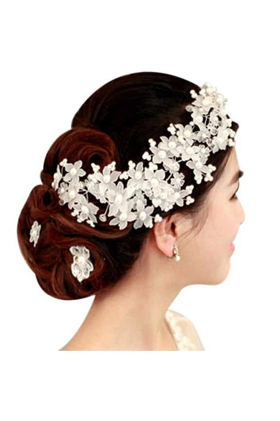 Handmade Bridesmaid Wedding Dress White Beads Hair Flower Headpieces Pearl Bride Hair Pieces Crystal Bridal Jewelry