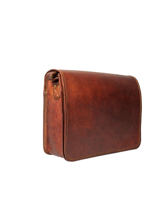 Handmade Brown Leather Crossbody Bag With Full Flap.