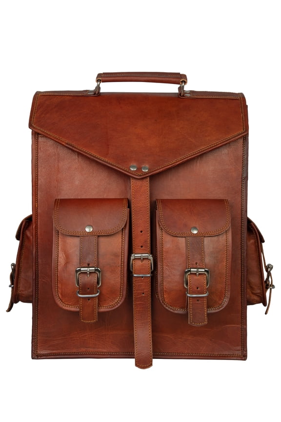 Handmade Brown Leather Laptop Backpack.
