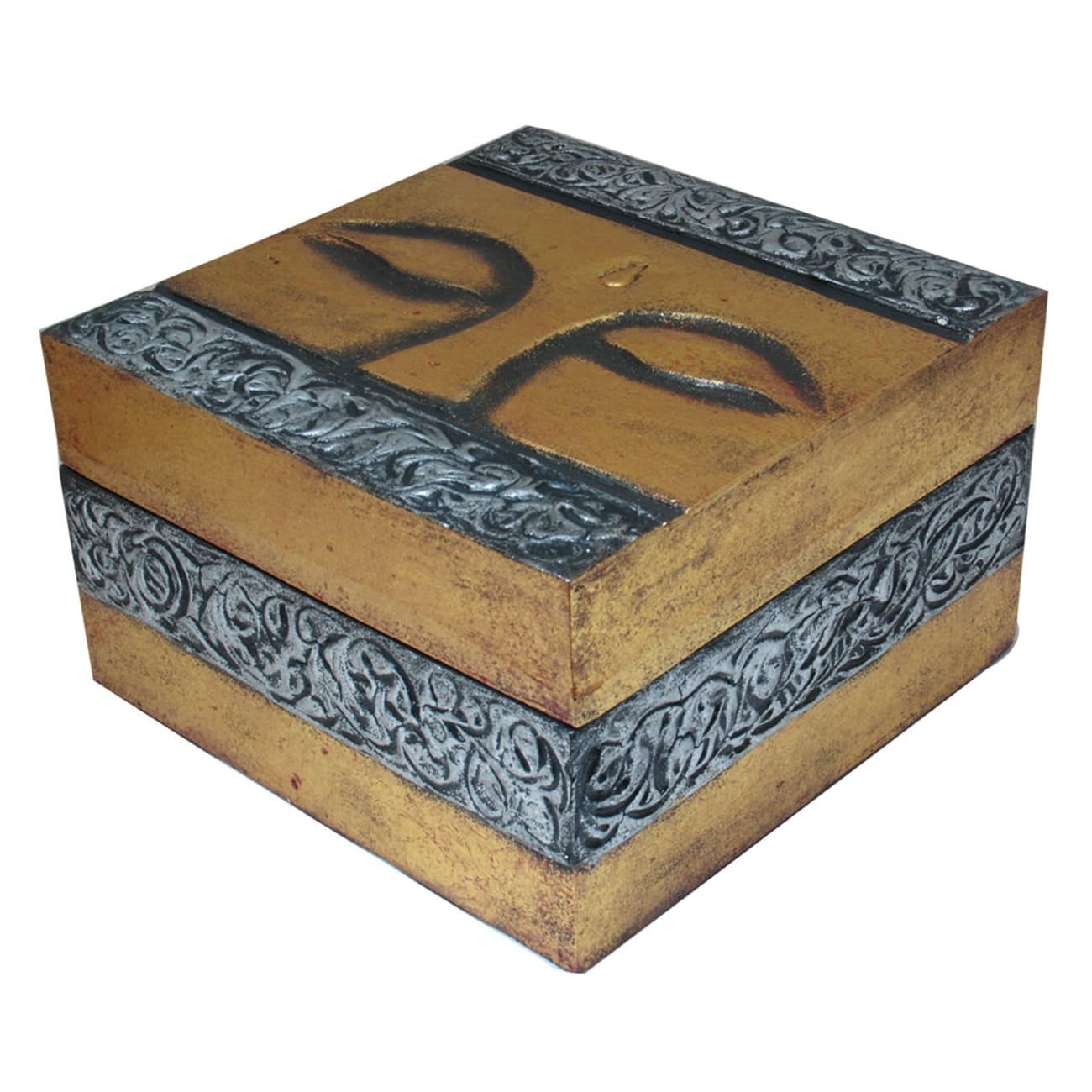 Handcarved Gold and Silver Wooden Buddha Eyes Box