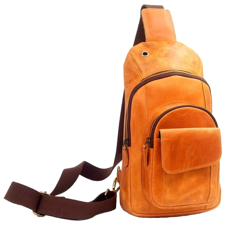 Buffalo Leather Travel Hiking Crossbody Chest Backpack Adjustable Strap Handmade Buffalo Leather Sling Bag – Vintage Crossbody Chest  main image 4