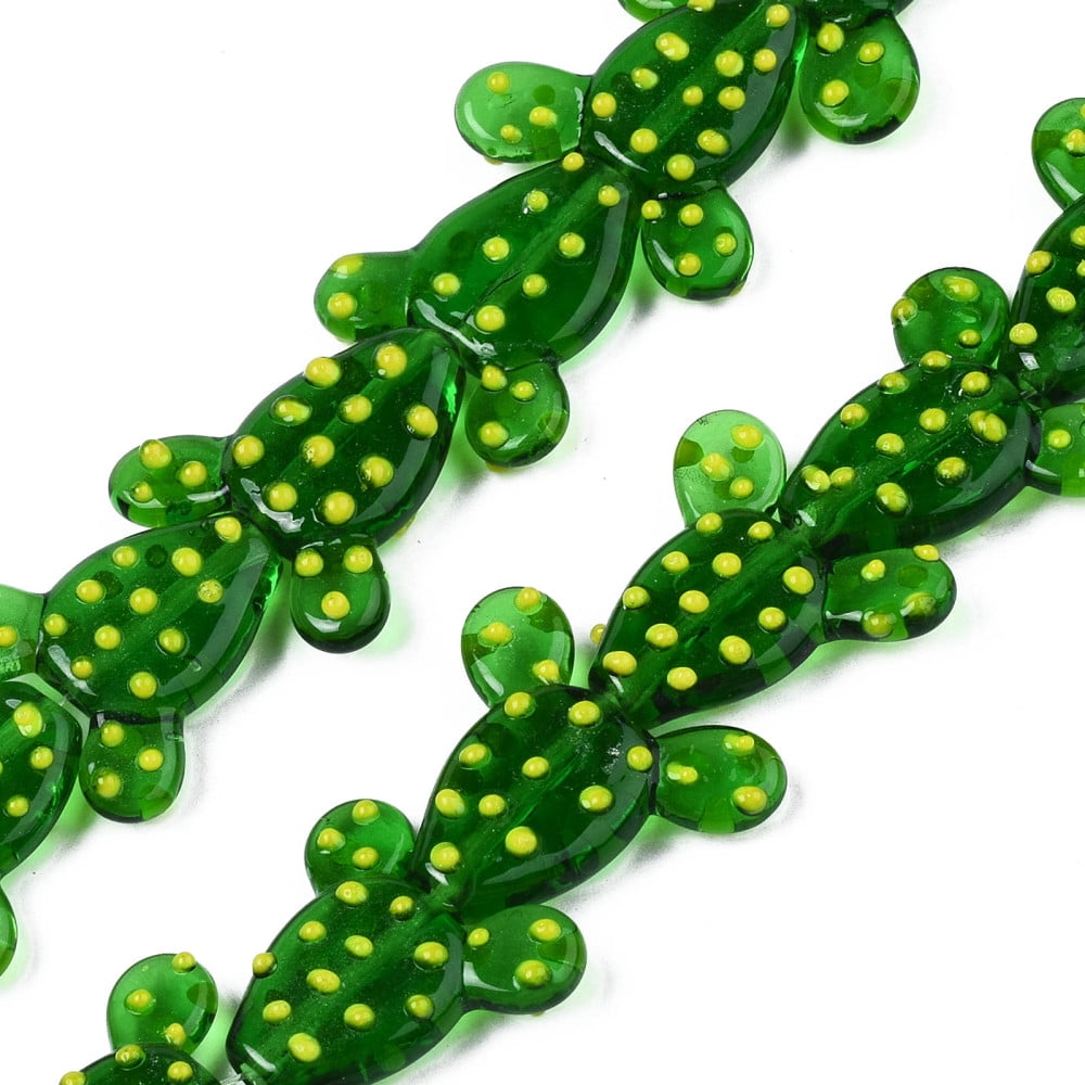 Handmade Bumpy Lampwork Beads Strands Cactus Dark Green 21~22x21~23x6~7mm Hole: 1.2mm about 25pcs/strand 17.13 inch(43.5cm)