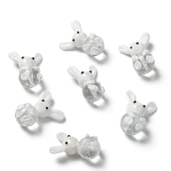 Handmade Bunny Lampwork Beads Rabbit Beads White 25~28x18~20x13~14mm Hole: 1mm for DIY