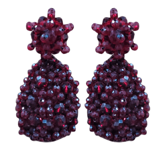Handmade Burgundy Red Gemstone Statement Earrings For Women by Isabella Jewelry