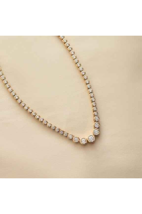 Handmade CZ Round Bezel Tennis Necklace,CZ Diamond Necklace, Bridal Jewelry, Wedding Necklace, Bridal Necklace, Gift for Her, Layering Necklace