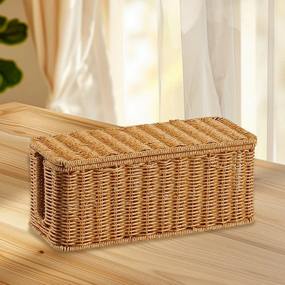 Handmade Cable Management Box, Elegant Plastic Rattan Cable Organizer, 2 Open Slots Sturdy Cord Hider Box, Under Desk Cord Organizer for Home TV Wires Computer Router USB Hub Strip, 12.4x5.12x5.12"