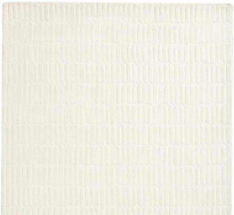 Handmade Capitola Space-Dyed Wool Area Rug with Cotton Backing, Modern Grid Design, Ivory, 5x8, for Living Room, Bedroom, Dining Room, Office