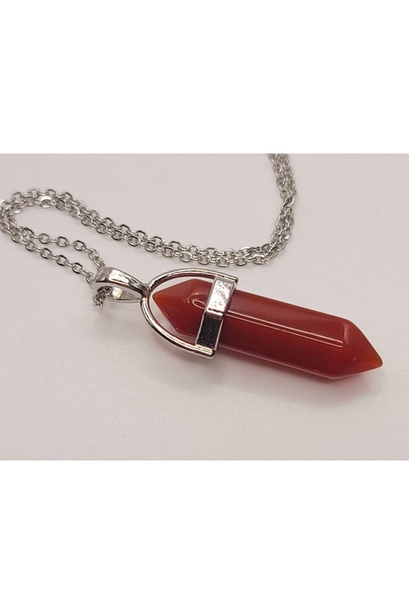Handmade Carnelian Point Necklace Silver Tone Point Pendant Necklace