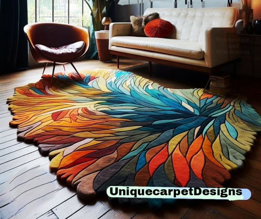 Handmade Carpet pure Woolen Tufted rugs sky and Orange tone multi ...