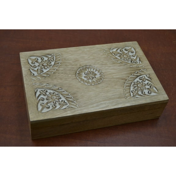 Handmade Carved Flower Chest Storage Wood Box