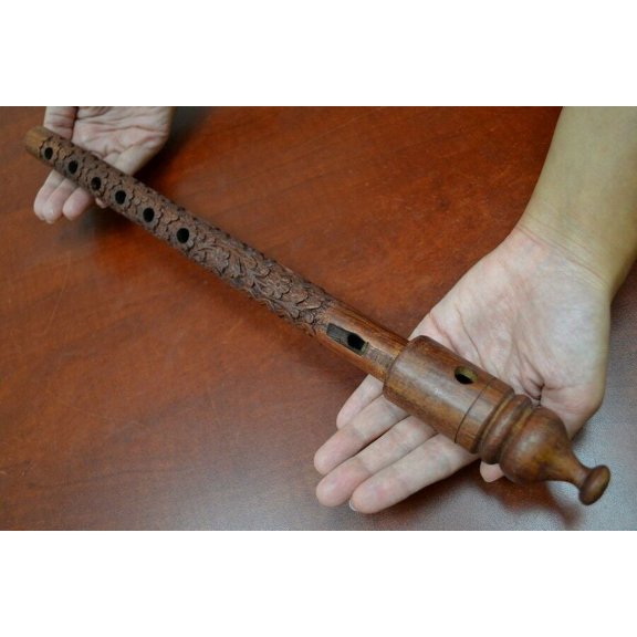 Handmade Carved Wood Whistle Flute 16"