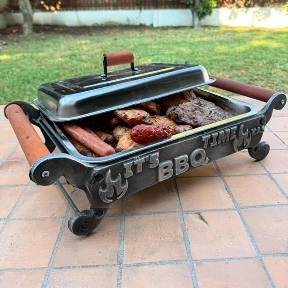 Handmade Cast Iron Tabletop Charcoal Grill & Food Warmer