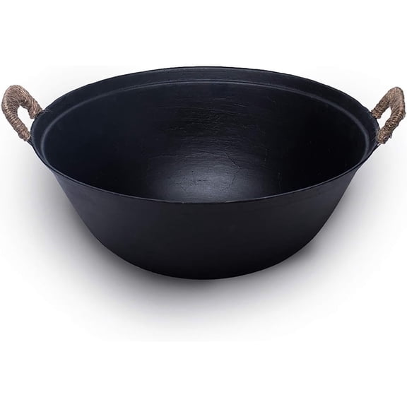Handmade Cast Iron Wok 14.2" Large Woks Stir-Fry Pans with Dual Handle,Fry Pan Suitable for Induction, Electric, Gas, Halogen All Stoves-Black,Uncoated Craft Pot Healthy Cooking WokLongLasting