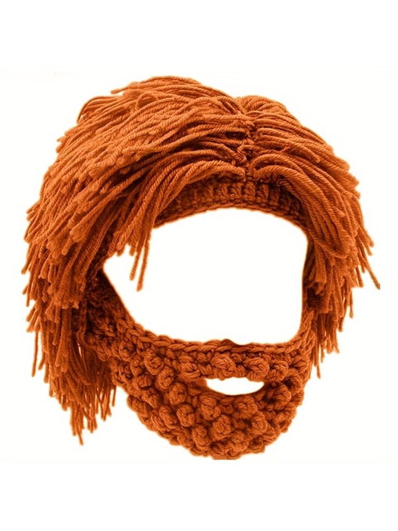 Handmade Cave Dwellers People Wig Hats, Knitted Winter Hat, Beard Beanie, Keep Warm, Cozy, Stylish Gift for Men and Women, Unique Winter Headwear