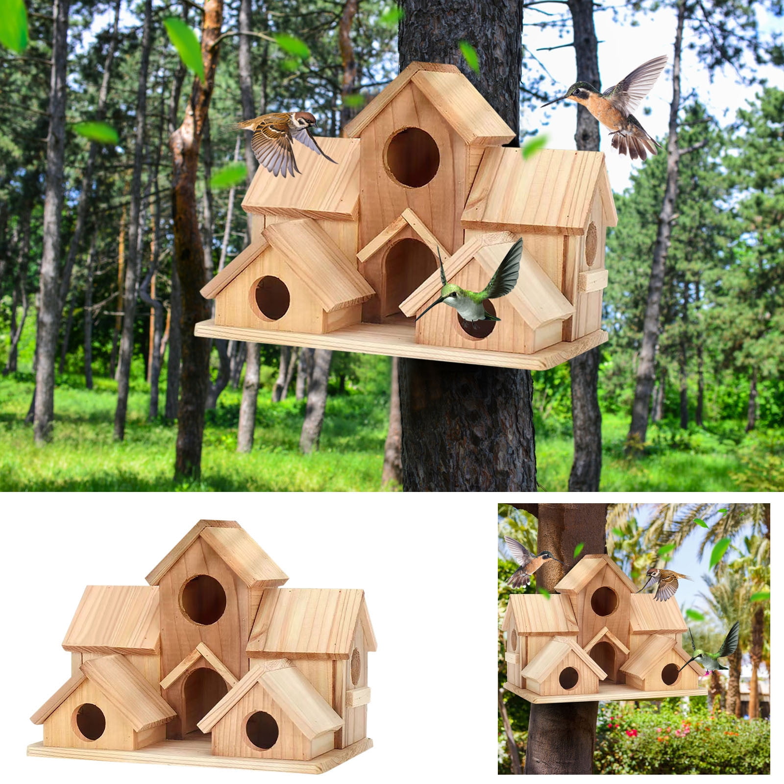 Handmade Cedar Hummingbird House - Outdoor Wooden Bird Feeder Nest with Waterproof Roof, Rustic Garden Decor for Patio, Yard, Balcony (Natural Eco-Friendly Design)