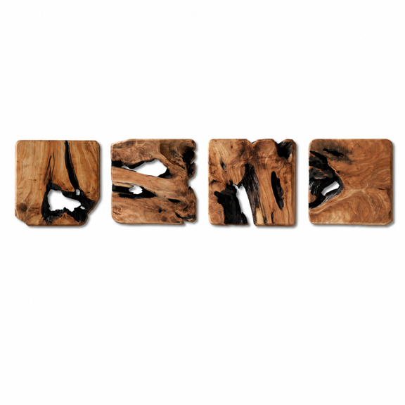 Handmade Cedar Wall Sculptures, 4-Piece Rustic Abstract Home Decor
