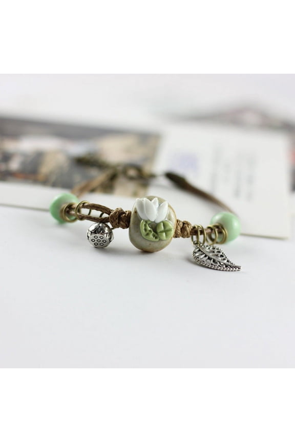 Handmade Ceramic Bracelet 3D Lotus Flower Design Hand Kneaded Unisex Jewelry Simple Personalized Accessory Gift Idea