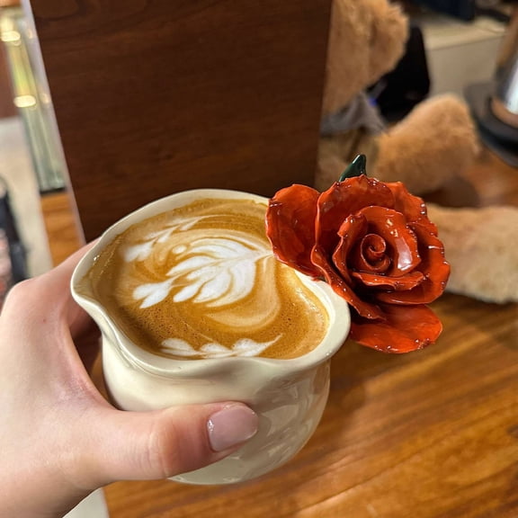 Handmade Ceramic Coffee Cup with 3D Red Rose Design - 300ml Hand-Painted Latte Mug for Tea and Gifting