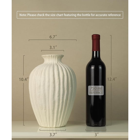 Handmade Ceramic Decorative Vase – Warm White Rustic Textured 10.4" Round Vase with Irregular Waves and Weathered Stone Finish for Home, Office, Farmhouse Decor