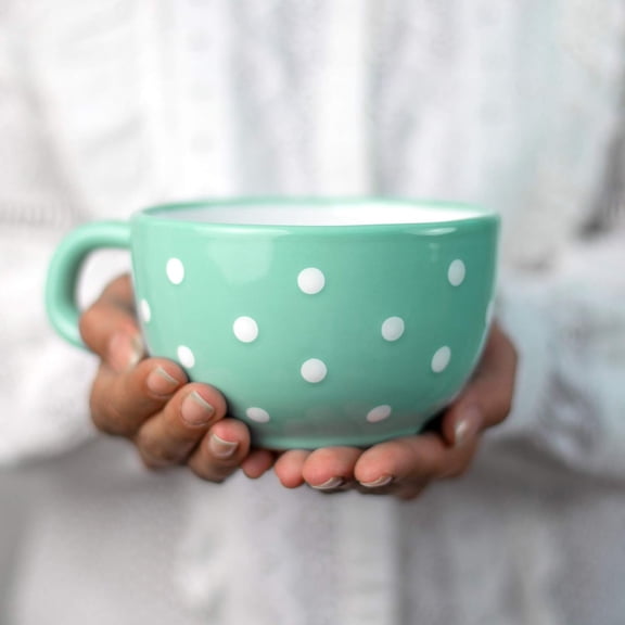 Handmade Ceramic Designer Black and White Polka Dot Cup, Unique Extra Large 17.5oz/500ml Pottery Cappuccino, Coffee, Tea, Soup Mug