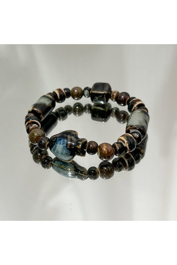 Handmade Ceramic Fish Bead Bracelet Vintage Style Jingdezhen Porcelain Jewelry for Women Artsy Gift Accessory Unisex Wristband