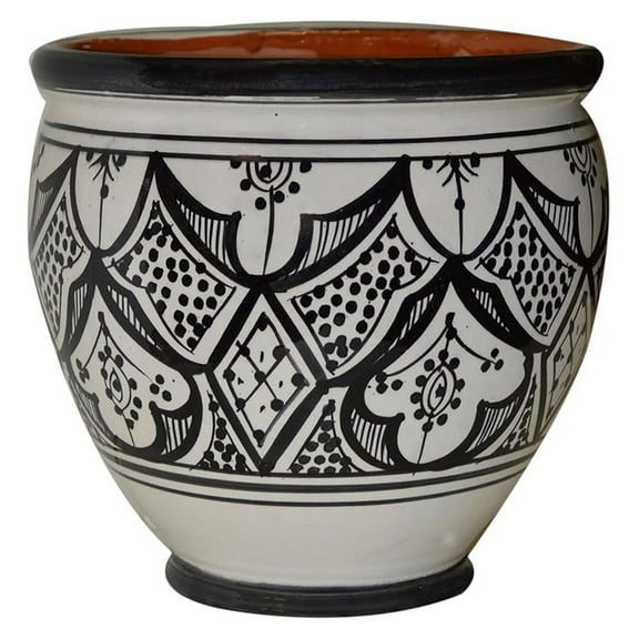 Handmade Ceramic Flower Pot Moroccan Indoor Outdoor Spanish Style Garden Drain Hole Planter White & Black
