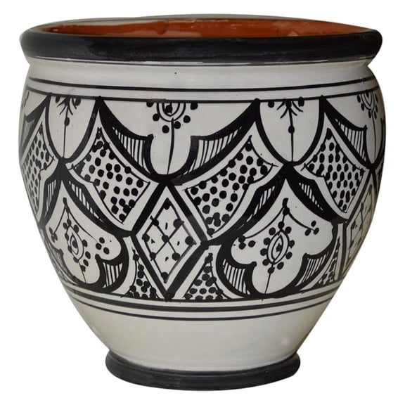 Handmade Ceramic Flower Pot Moroccan Indoor Outdoor Spanish Style Garden Drain Hole Planter White & Black