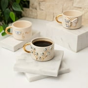 Handmade Ceramic Mug Tree Of Life Gold Plated Handle | Glazed Turkish Ceramic Art Evil Eye Protector Gift