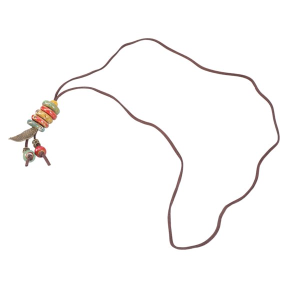 Handmade Ceramic Necklace Adjustable Length Multi Color Beads Leaf Pendants Vintage Styles Sweater Chain for Women