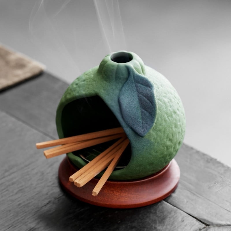 Handmade Ceramic Orange Palo Santo Holder – Multi-Groove Retro Sage Incense Burner for Meditation & Energy Rituals Green