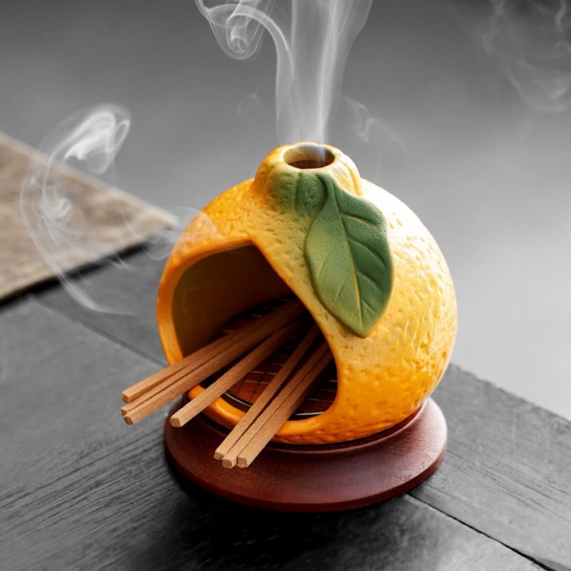 Handmade Ceramic Orange Palo Santo Holder – Multi-Groove Retro Sage Incense Burner for Meditation & Energy Rituals Yellow