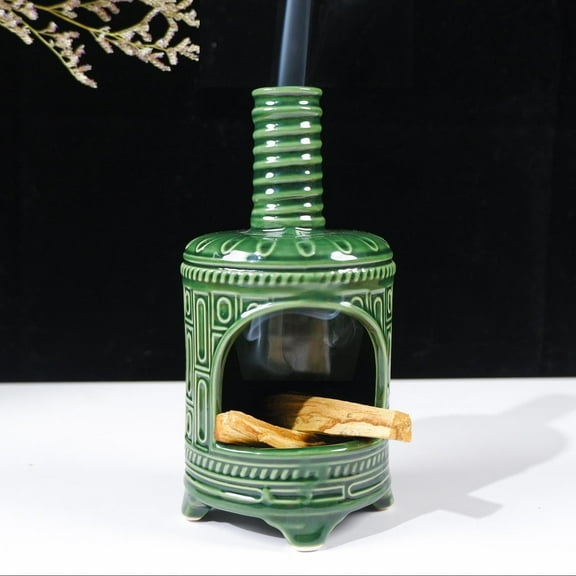 Handmade Ceramic Palo Santo Holder & Mini Chiminea Incense Dish-Perfect for Palo Santo Sticks, Altar,Sage, and Cone Burning-Zen Decor for Energy Cleansing, Yoga, Meditation & Aromatherapy