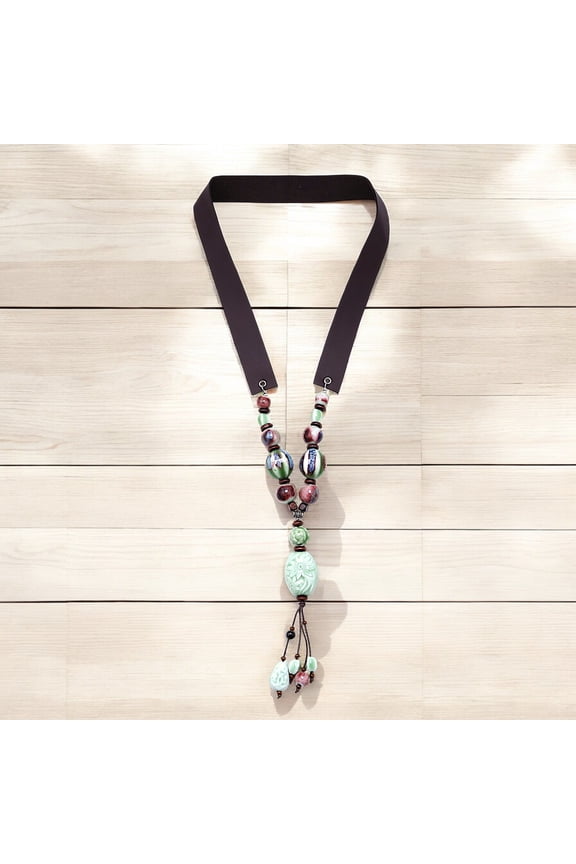 Handmade Ceramic & Porcelain Multi Shaped Beads On Burgundy Red Suede Necklace for Women by Isabella Jewelry