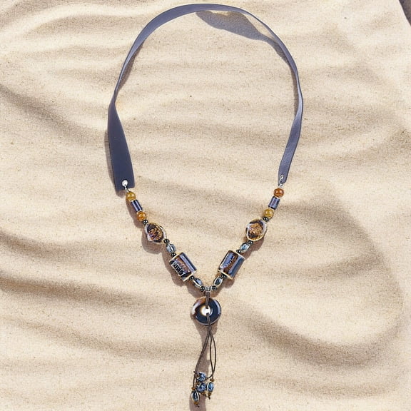 Handmade Ceramic & Porcelain Multi Shaped Beads On Navy Blue Suede Necklace for Women by Isabella Jewelry