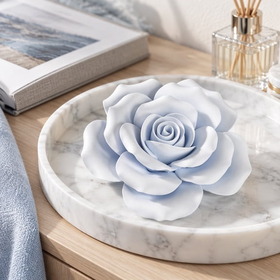Handmade Ceramic Rose Diffuser, Porcelain Flower Essential Oil Diffuser for Home Bedroom Bathroom Tabletop, Decorative Aroma Scent Air Freshener for Living Room Shelf, Housewarming Gift