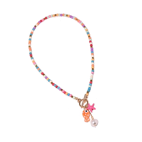 Handmade Ceramic Sea Creature Necklace With Vibrant Beaded Design Suitable For Sensitive Skin Types
