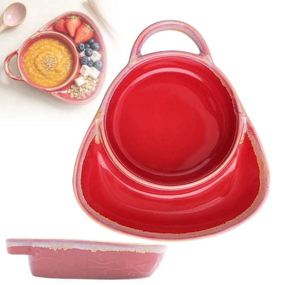 Handmade Ceramic Soup Bowl With Attached Side Plate, 280ml Soup Cup With Handle, Serving Bowl For Soup, Salad, Pasta, Oatmeal, Microwave Safe Tableware, Ceramic Bowl for Home Kitchen Daily Meals