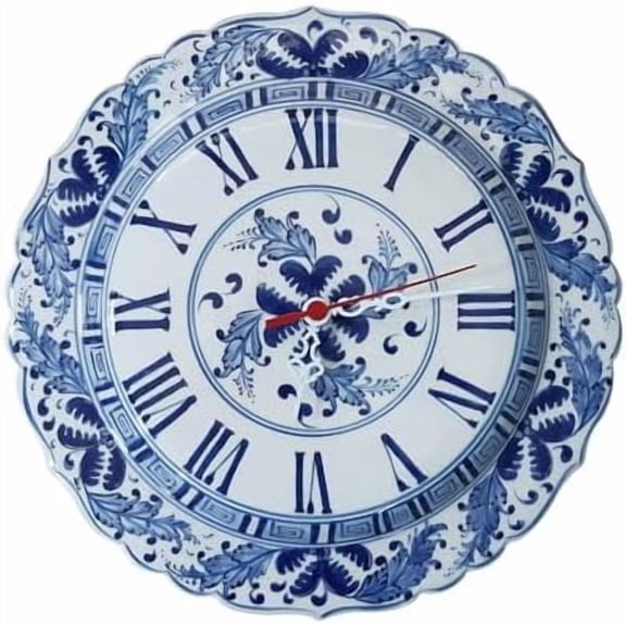 Handmade Ceramic Wall Clock, Chinoiserie Wall Clock, Roman Clock 11.8 inches (30 cm) in Diameter with Clock Mechanism, Bleu-Blanc Clock, Blue and White Clock$$Home Decor, Kitchen, & Other