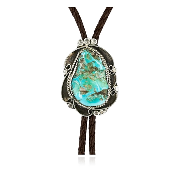 Handmade Certified Authentic Navajo .925 Sterling Silver Natural Turquoise Native American Bolo Tie 24392-3