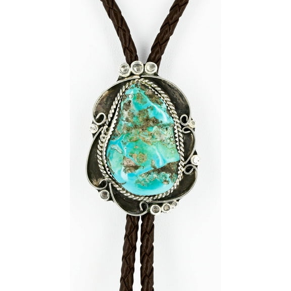Handmade Certified Authentic Navajo .925 Sterling Silver Natural Turquoise Native American Bolo Tie