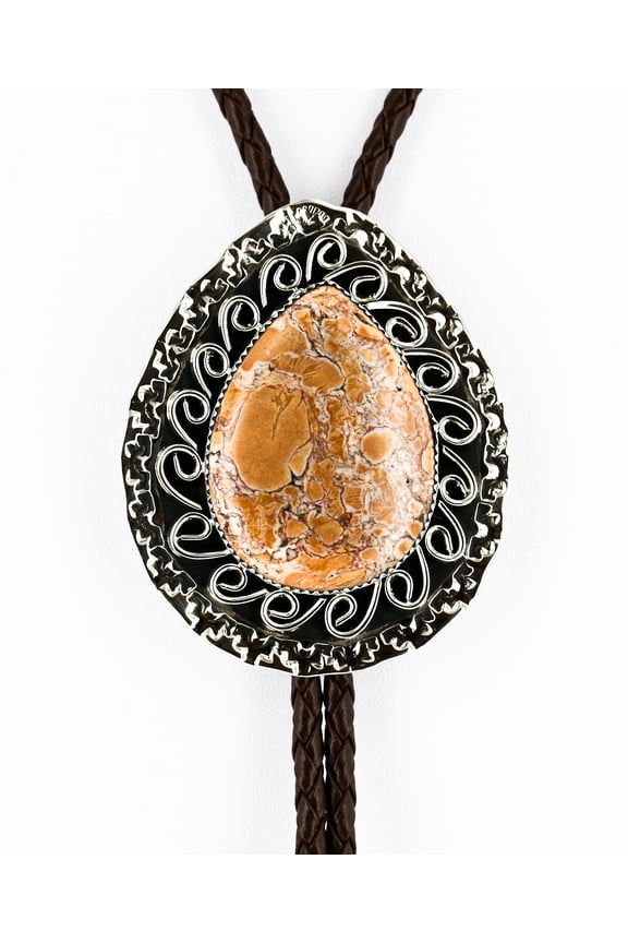 Handmade Certified Authentic Navajo Nickel Natural Jasper Native American Bolo Tie
