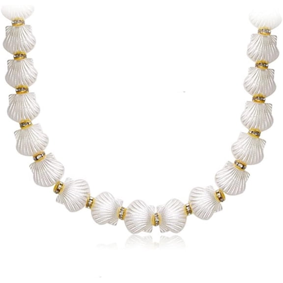 Handmade Chain Rhinestone Faux Pearls Flapper Beads Cluster Long Choker Necklace (Gold+White)