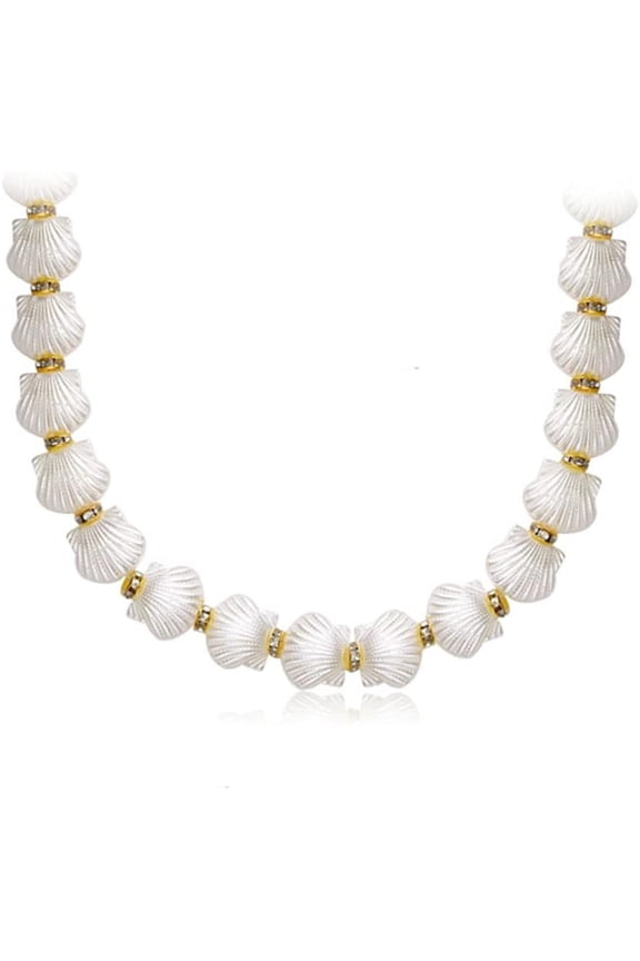 Handmade Chain Rhinestone Faux Pearls Flapper Beads Cluster Long Choker Necklace (Gold+White)